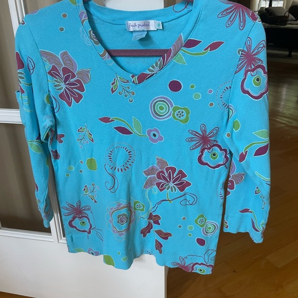 Fresh Produce Aqua Floral Long Sleeve Top- Medium - Picture 3 of 3